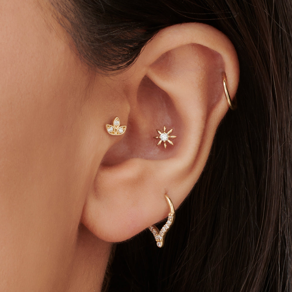 14k Leaf Petal Diamond Helix Piercing - GeumJewels