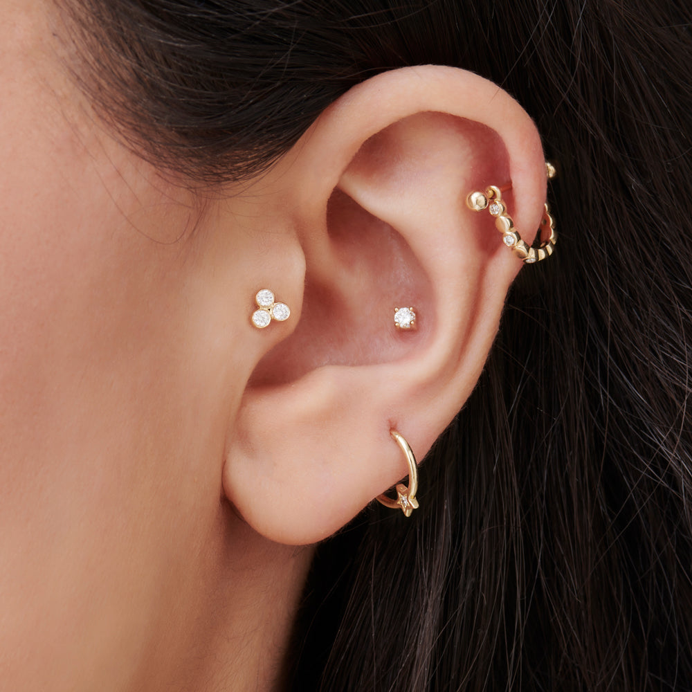 14k Prong Setting Diamond Stud Piercing - GeumJewels