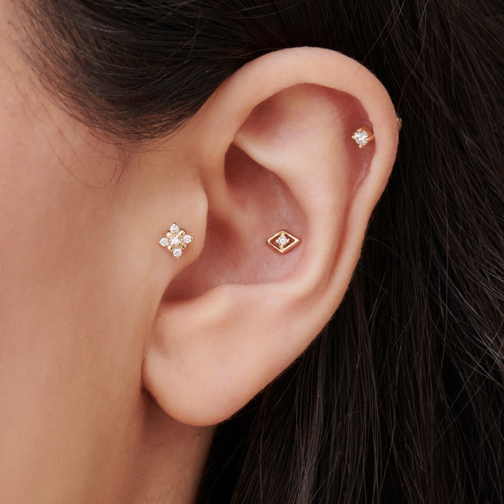 14k Prong Setting Diamond Stud Piercing - GeumJewels