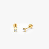 14k Prong Setting Diamond Stud Piercing - GeumJewels