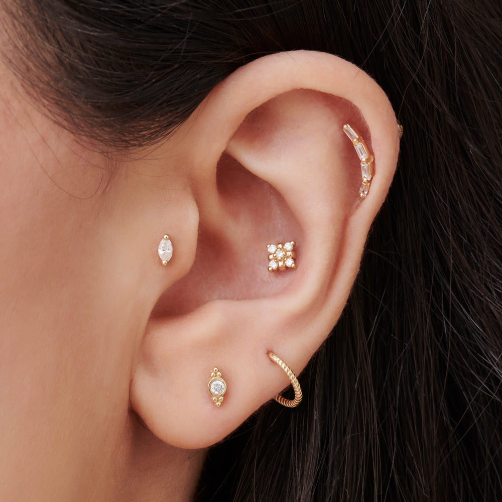 14k Six Dot Diamond Helix Piercing - GeumJewels