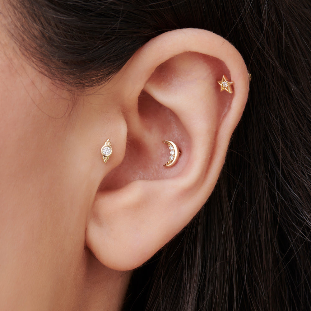 14k Six Dot Diamond Helix Piercing - GeumJewels