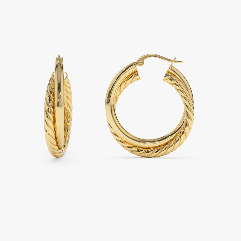 14k Intertwined Gold Hoop Earrings 30MM - GeumJewels