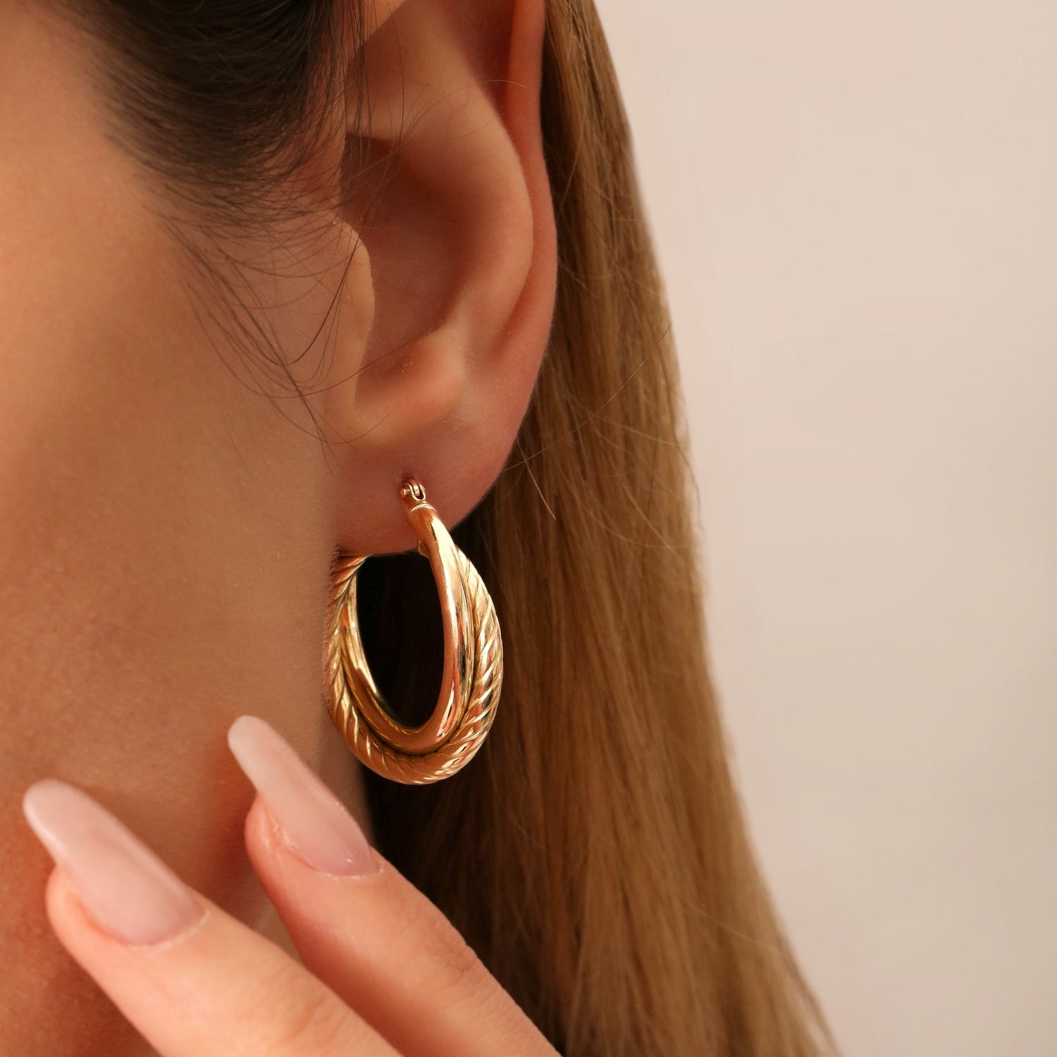 14k Intertwined Gold Hoop Earrings 30MM - GeumJewels