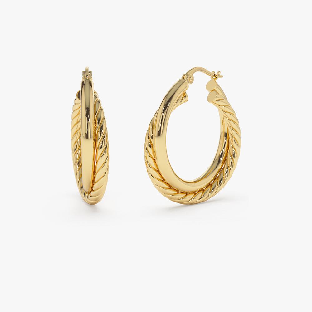 14k Intertwined Gold Hoop Earrings 30MM - GeumJewels