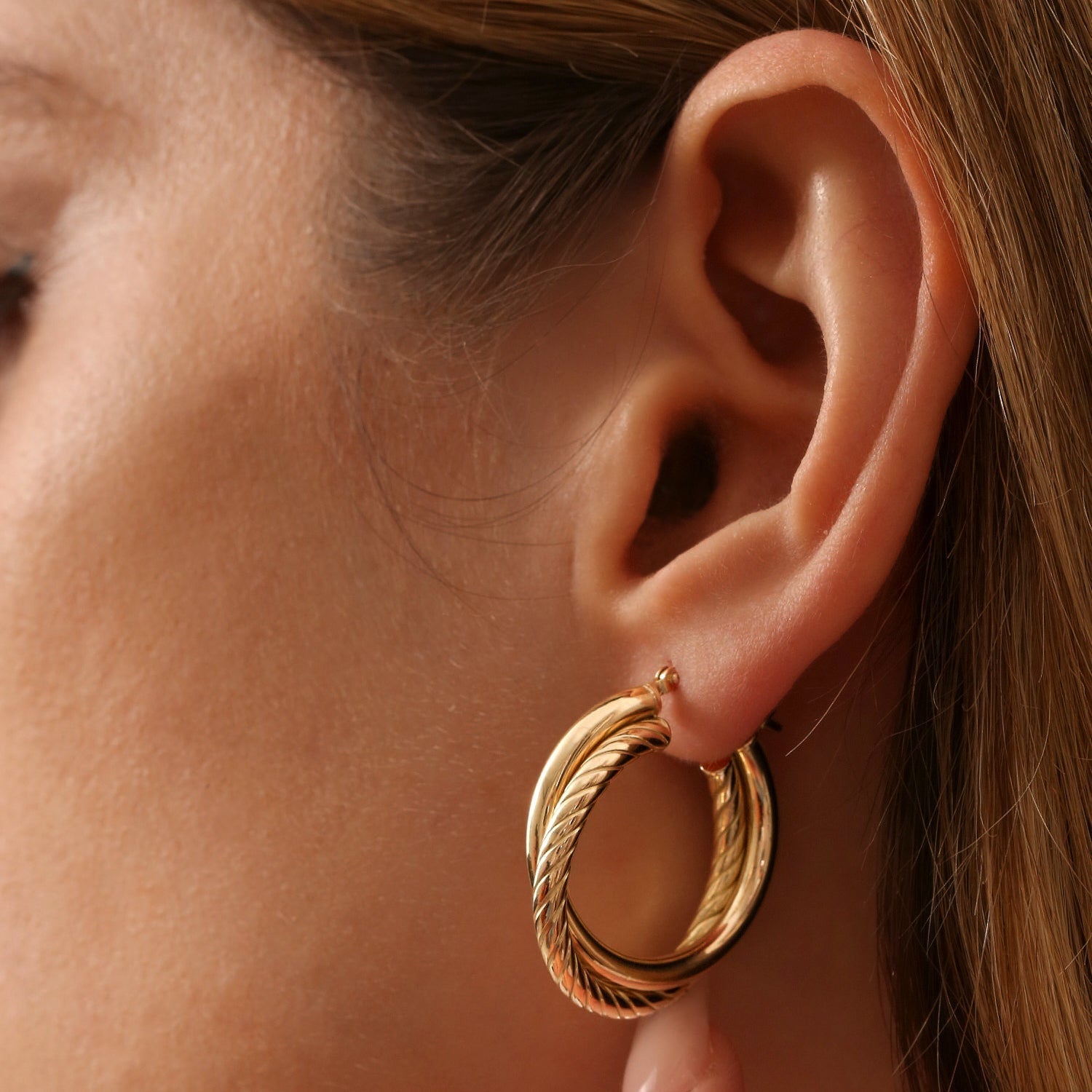14k Intertwined Gold Hoop Earrings 30MM - GeumJewels