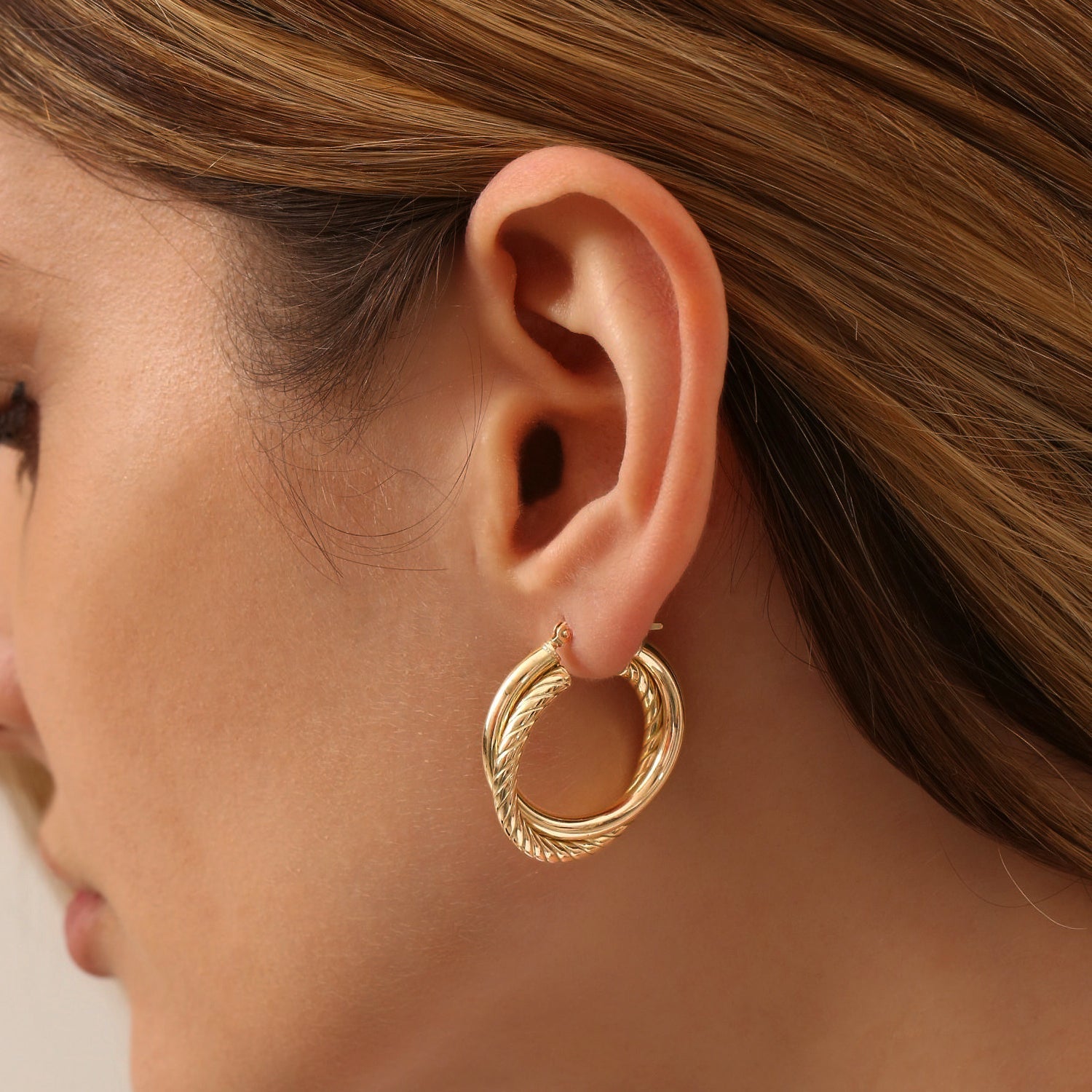 14k Intertwined Gold Hoop Earrings 30MM - GeumJewels