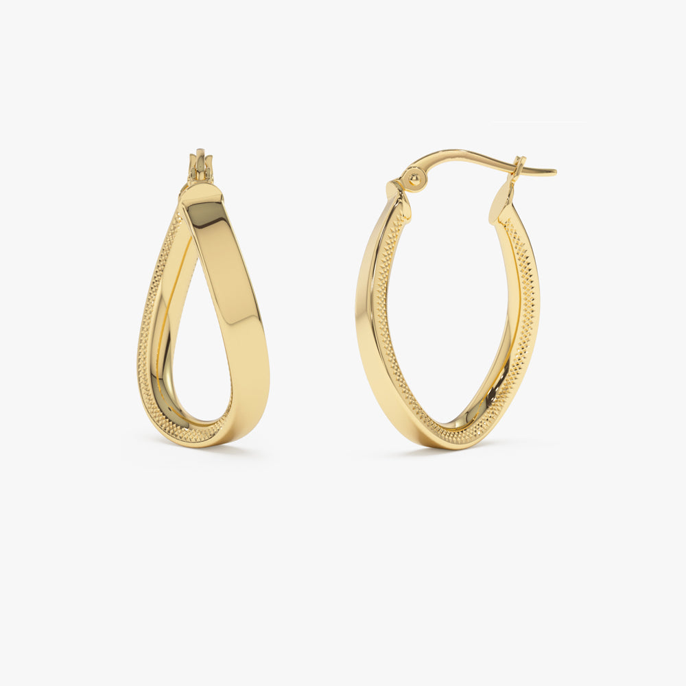 14k Unique Style Latch Back Gold Hoop Earrings - GeumJewels