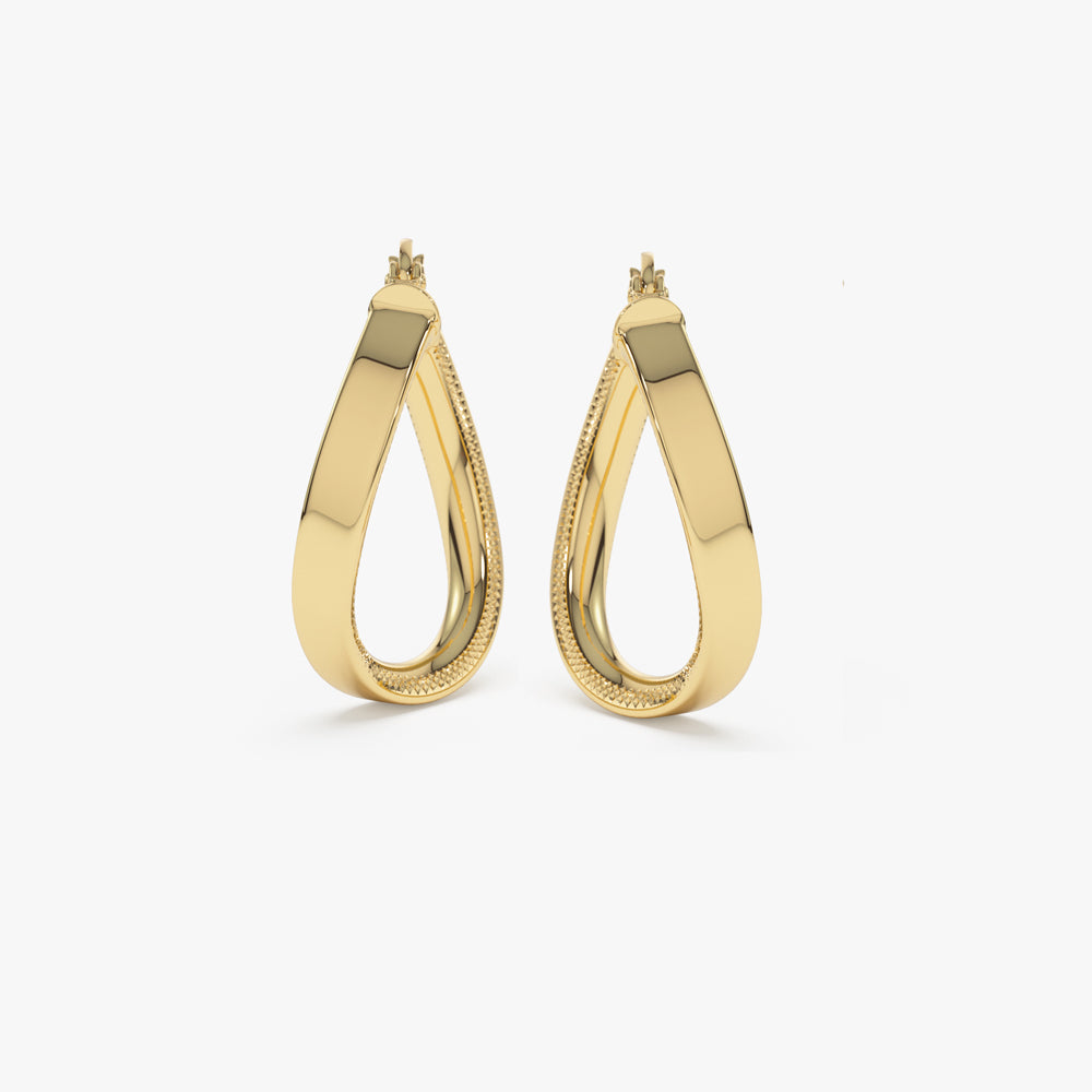 14k Unique Style Latch Back Gold Hoop Earrings - GeumJewels