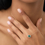 14k Oval Shape Emerald in Diamond Halo Setting - GeumJewels
