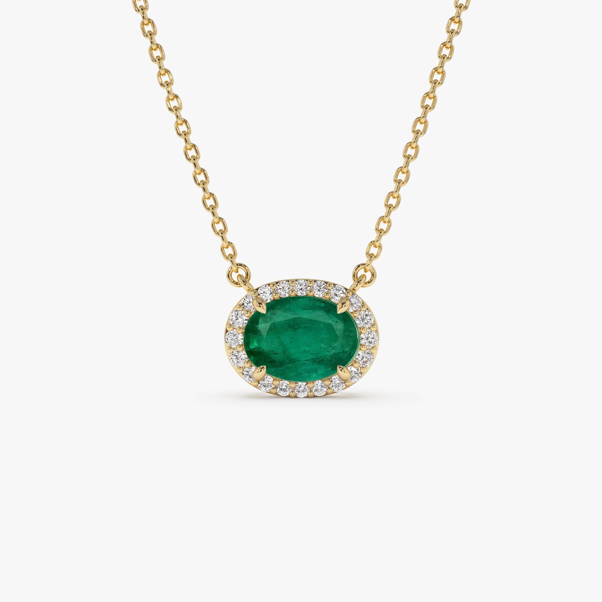 14k Oval Shape Emerald in Diamond Halo Setting - GeumJewels
