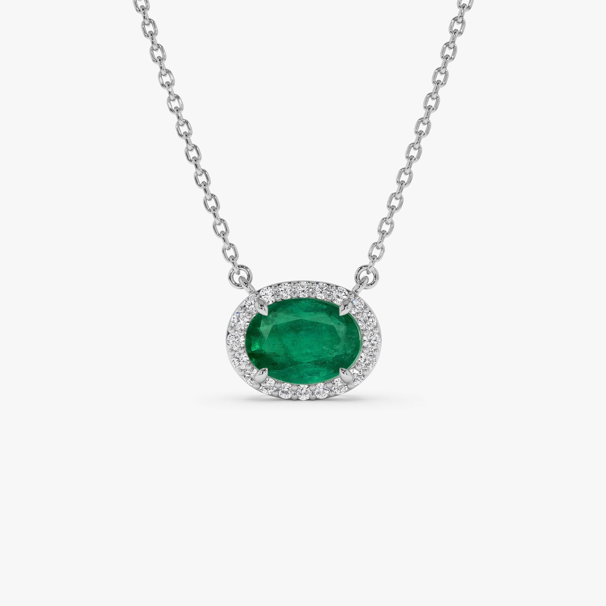 14k Oval Shape Emerald in Diamond Halo Setting - GeumJewels