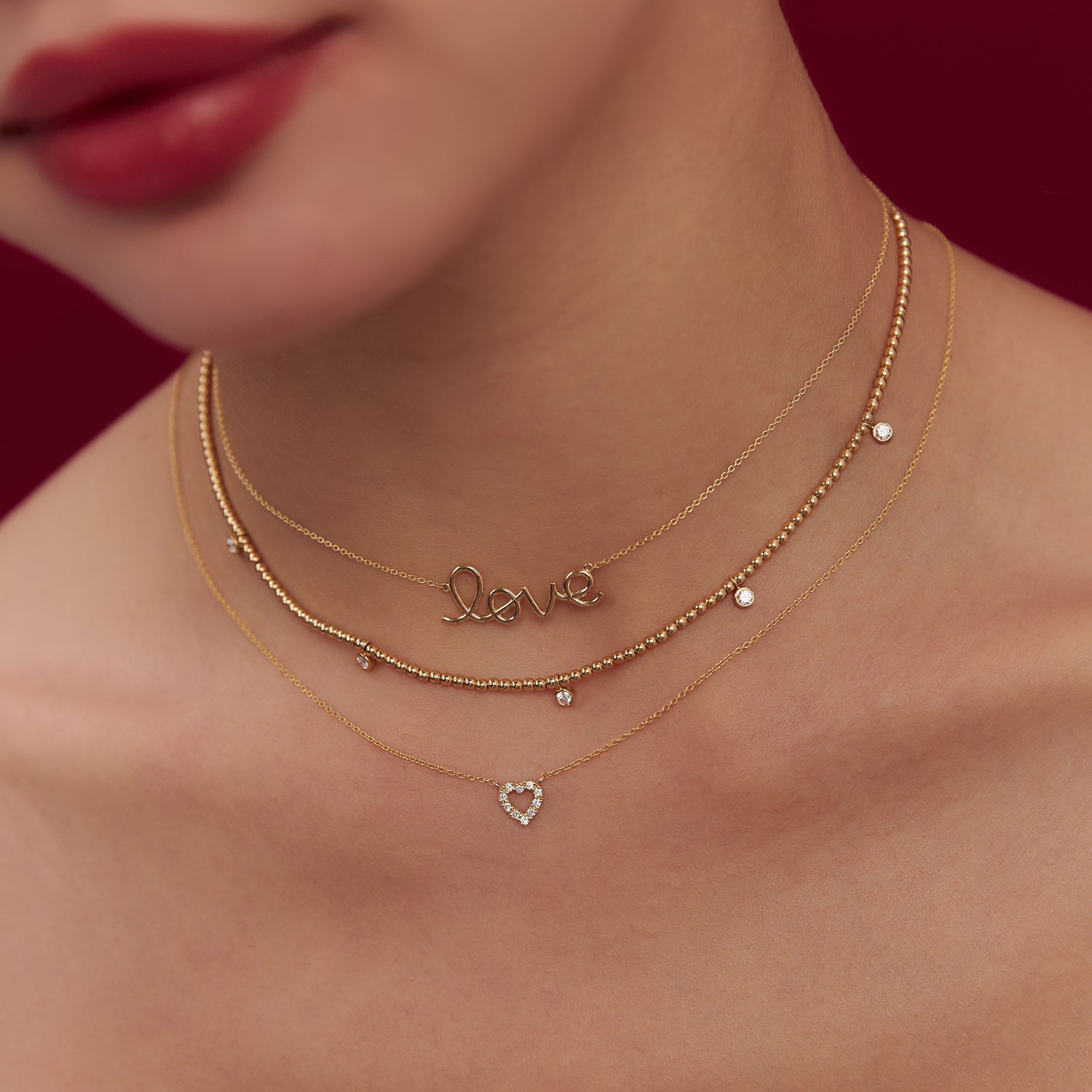 14k Solid Gold Love Necklace - GeumJewels