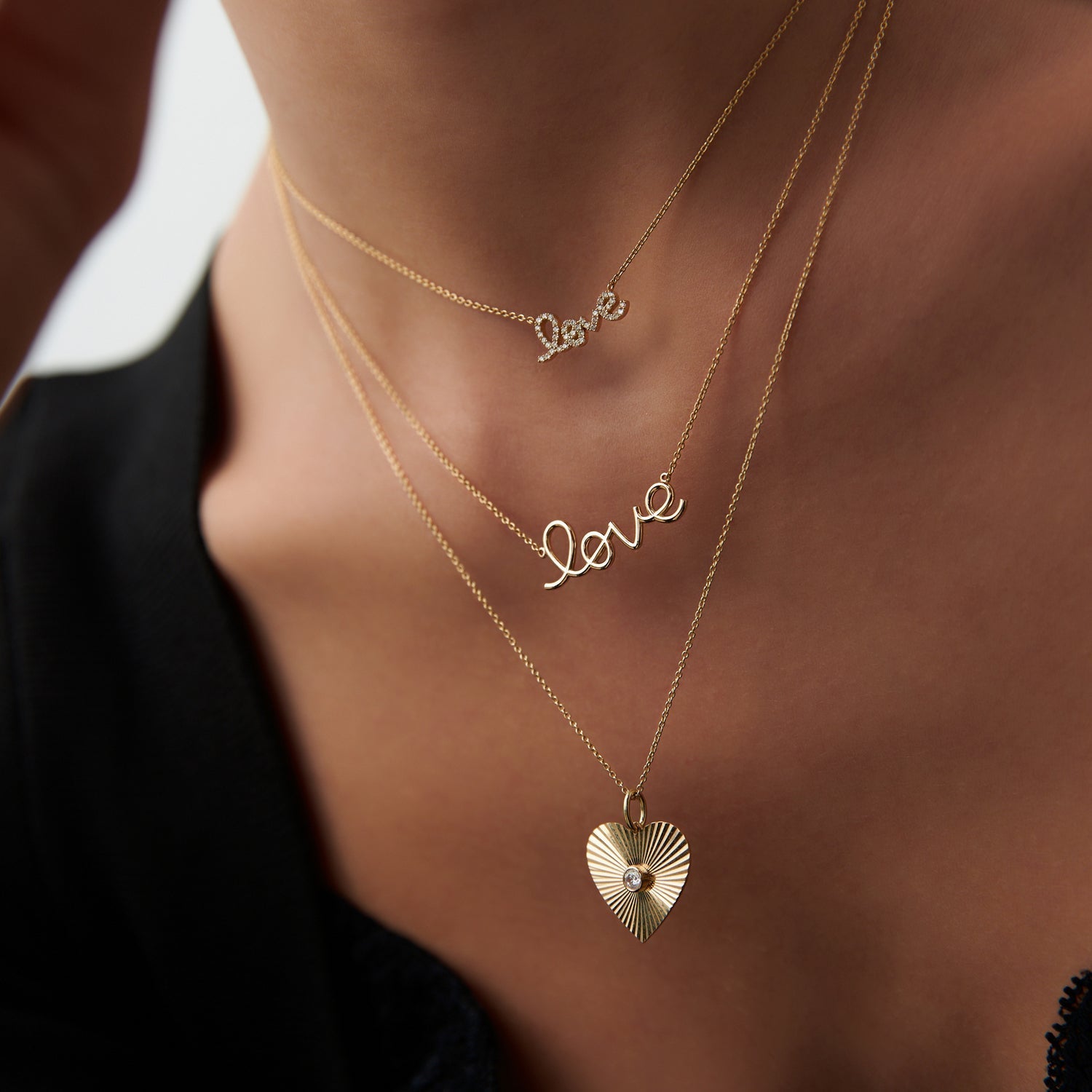 14k Solid Gold Love Necklace - GeumJewels