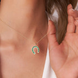 14k Emerald and Diamond Horseshoe Pendant - GeumJewels