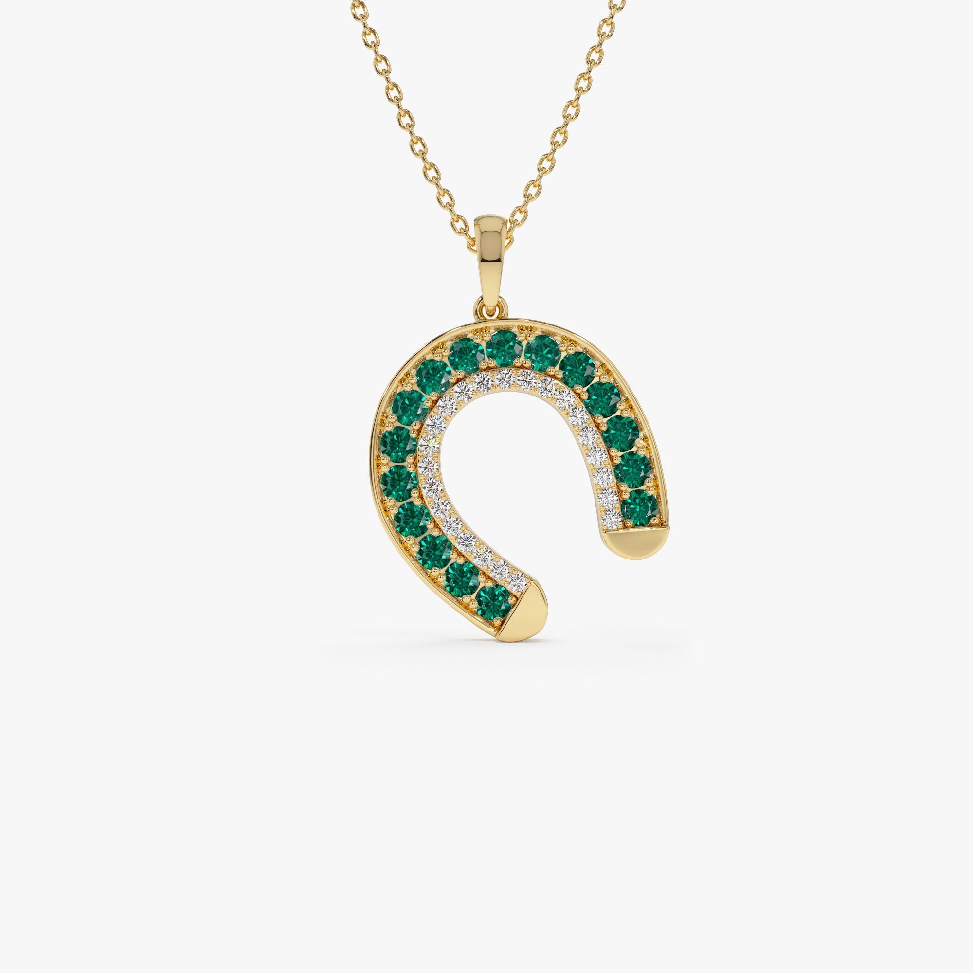 14k Emerald and Diamond Horseshoe Pendant - GeumJewels