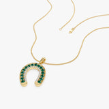 14k Emerald and Diamond Horseshoe Pendant - GeumJewels