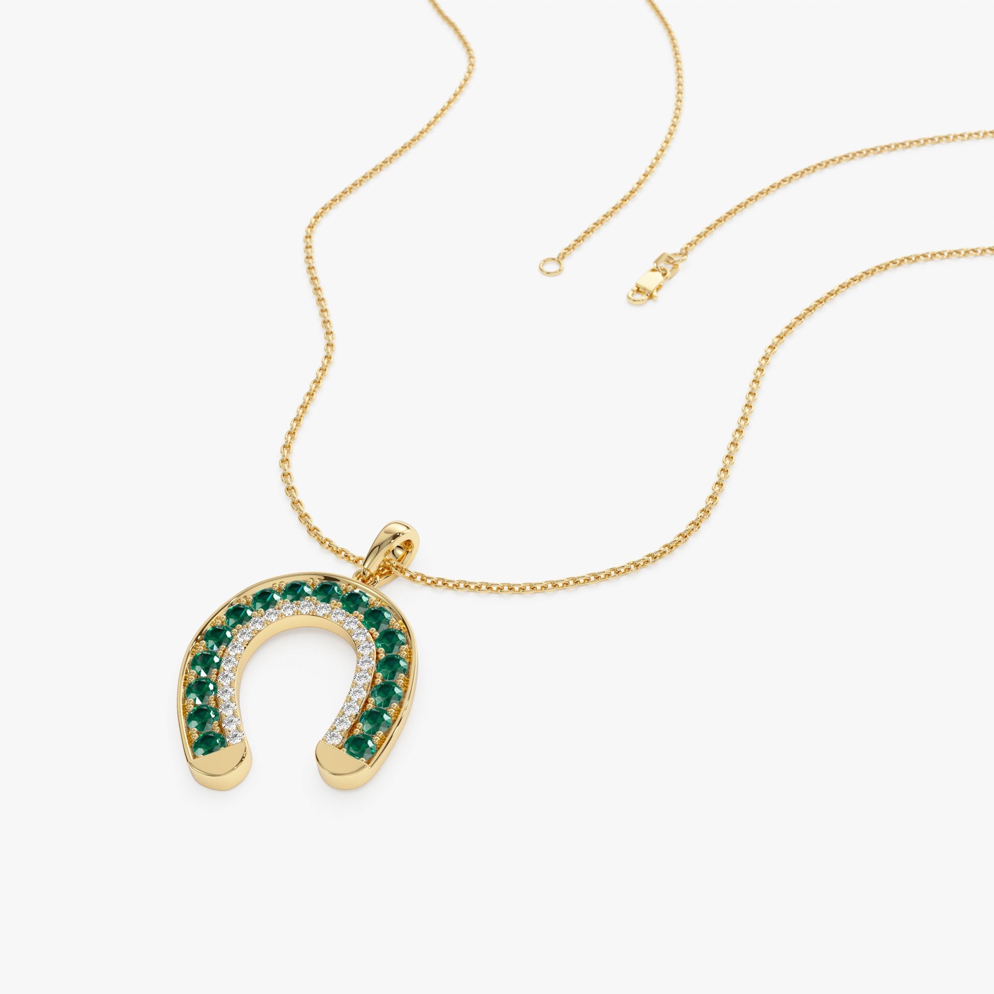 14k Emerald and Diamond Horseshoe Pendant - GeumJewels