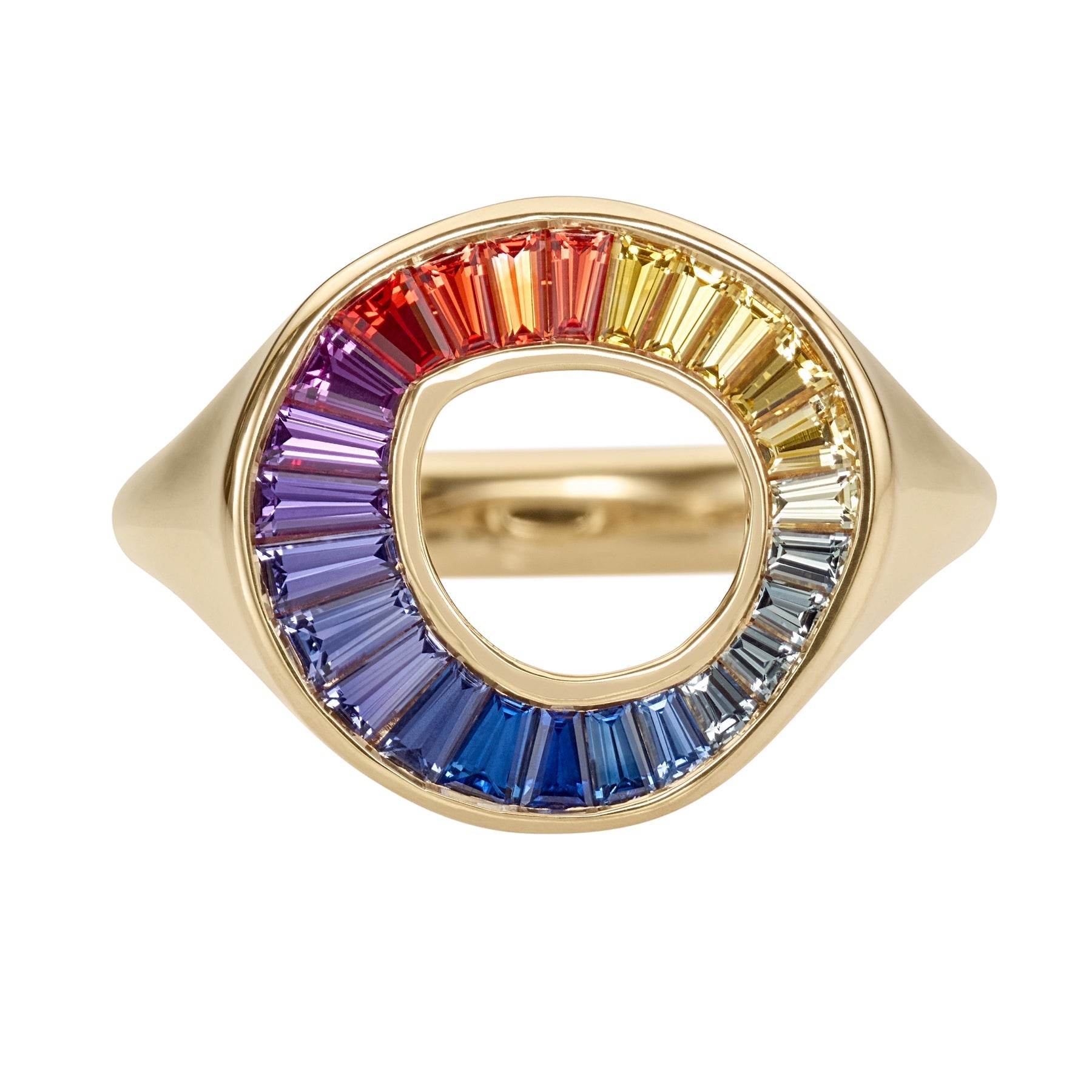 Rainbow Multi Color Sapphire Baguette Sphere Ring - GeumJewels