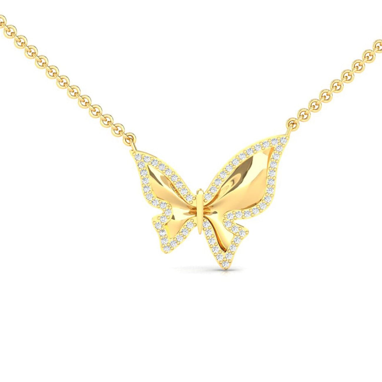 3D Butterfly Solid Gold Necklace with Diamond Accents - GeumJewels