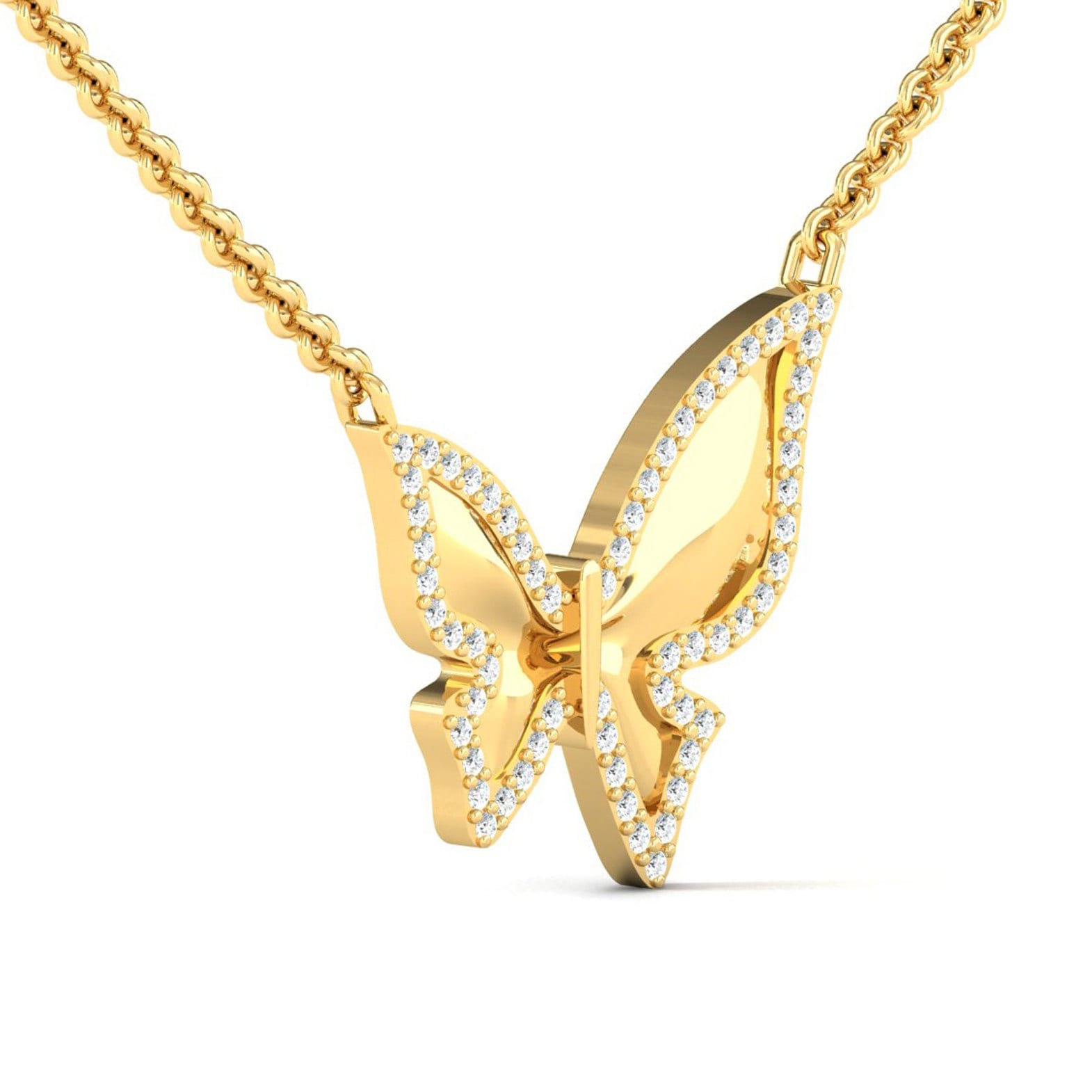 3D Butterfly Solid Gold Necklace with Diamond Accents - GeumJewels