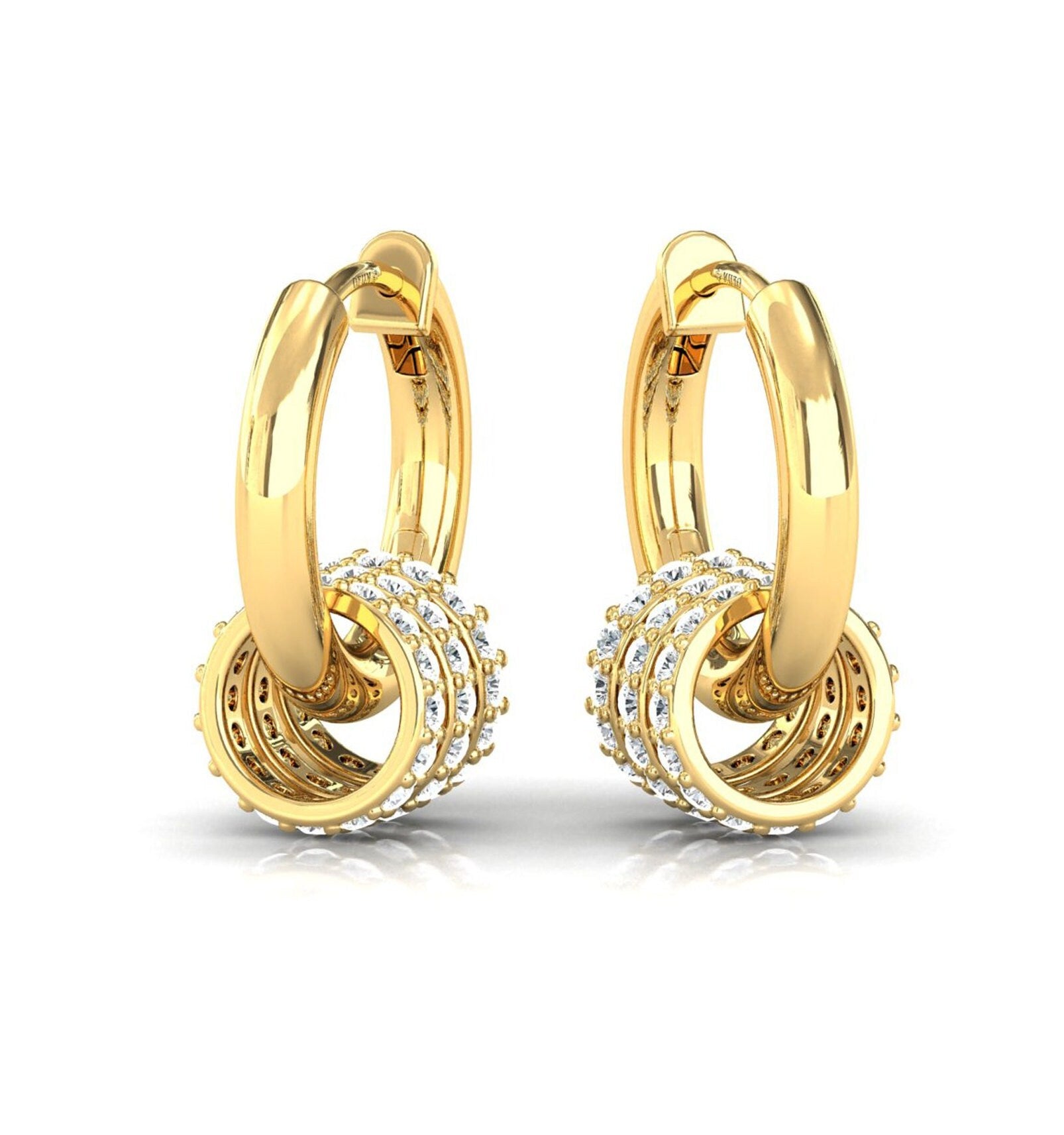 Triple Row Diamond Gold Hoop Earrings - GeumJewels