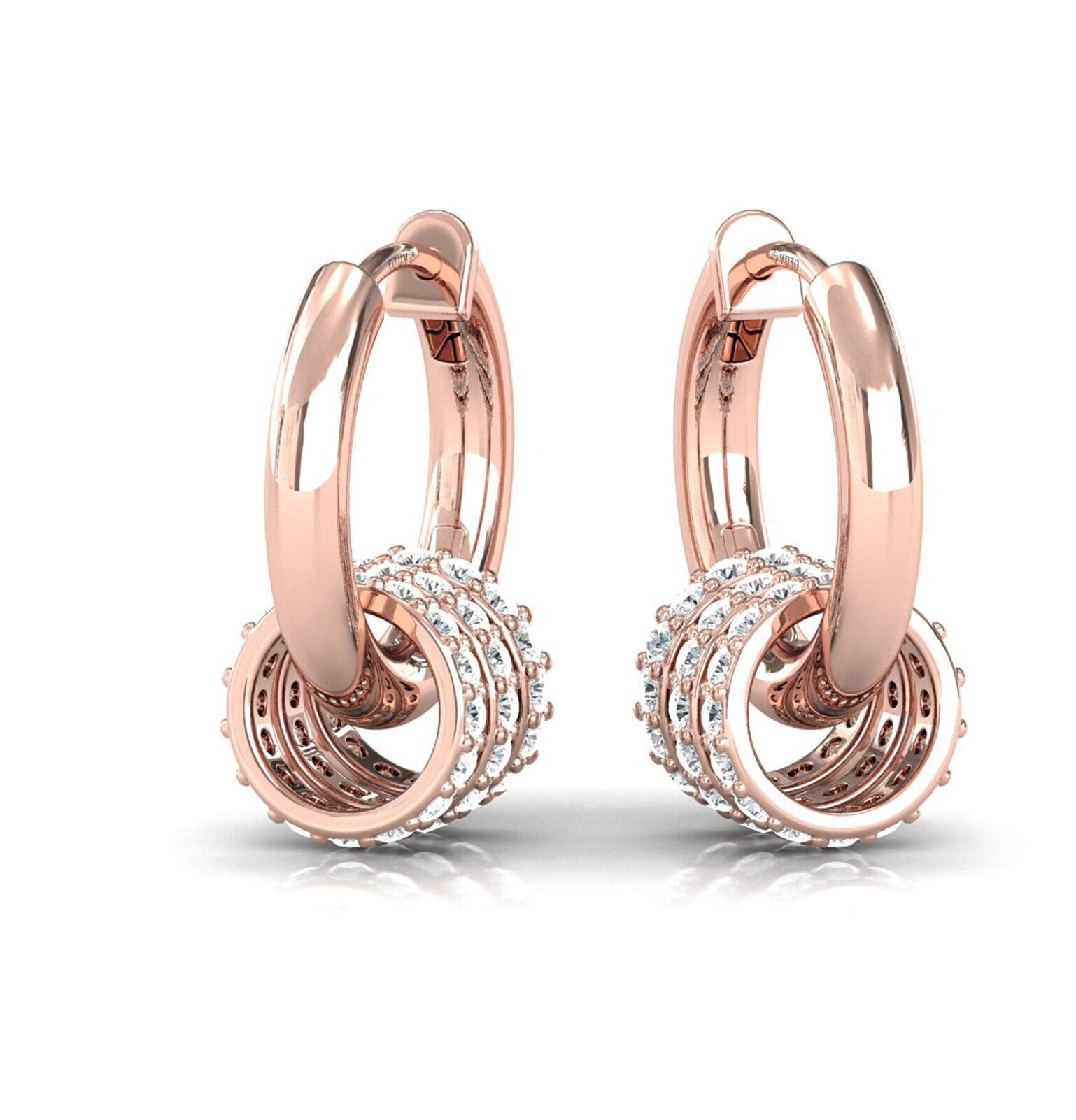 Triple Row Diamond Gold Hoop Earrings - GeumJewels