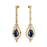 Art Deco Style Pear Shaped Alexandrite Diamond Drop Earrings - GeumJewels