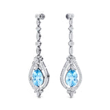 Art Deco Style Pear Shaped Aquamarine Diamond Drop Earrings - GeumJewels