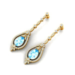 Art Deco Style Pear Shaped Aquamarine Diamond Drop Earrings - GeumJewels
