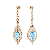 Art Deco Style Pear Shaped Aquamarine Diamond Drop Earrings - GeumJewels