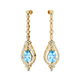 Art Deco Style Pear Shaped Aquamarine Diamond Drop Earrings - GeumJewels