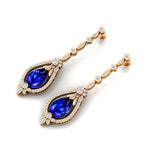 Art Deco Style Pear Shaped Blue Sapphire Diamond Drop Earrings - GeumJewels