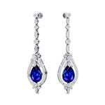Art Deco Style Pear Shaped Blue Sapphire Diamond Drop Earrings - GeumJewels