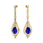 Art Deco Style Pear Shaped Blue Sapphire Diamond Drop Earrings - GeumJewels