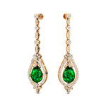 Art Deco Style Pear Shaped Emerald Diamond Drop Earrings - GeumJewels
