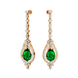 Art Deco Style Pear Shaped Emerald Diamond Drop Earrings - GeumJewels