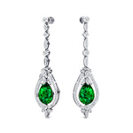 Art Deco Style Pear Shaped Emerald Diamond Drop Earrings - GeumJewels