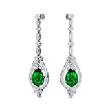 Art Deco Style Pear Shaped Emerald Diamond Drop Earrings - GeumJewels