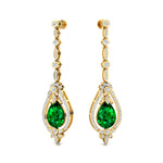 Art Deco Style Pear Shaped Emerald Diamond Drop Earrings - GeumJewels