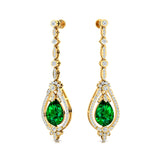 Art Deco Style Pear Shaped Emerald Diamond Drop Earrings - GeumJewels