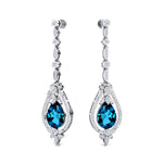 Art Deco Style Pear Shaped London Blue Topaz Diamond Drop Earrings - GeumJewels