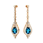 Art Deco Style Pear Shaped London Blue Topaz Diamond Drop Earrings - GeumJewels