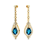 Art Deco Style Pear Shaped London Blue Topaz Diamond Drop Earrings - GeumJewels