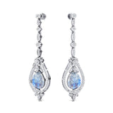 Art Deco Style Pear Shaped Moonstone Diamond Drop Earrings - GeumJewels