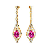 Art Deco Style Pear Shaped Pink Sapphire Diamond Drop Earrings - GeumJewels