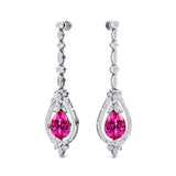 Art Deco Style Pear Shaped Pink Sapphire Diamond Drop Earrings - GeumJewels