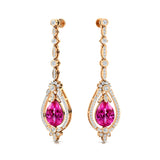 Art Deco Style Pear Shaped Pink Sapphire Diamond Drop Earrings - GeumJewels