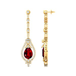 Art Deco Style Pear Shaped Ruby Diamond Drop Earrings - GeumJewels