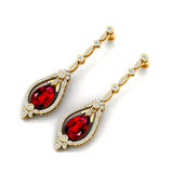 Art Deco Style Pear Shaped Ruby Diamond Drop Earrings - GeumJewels
